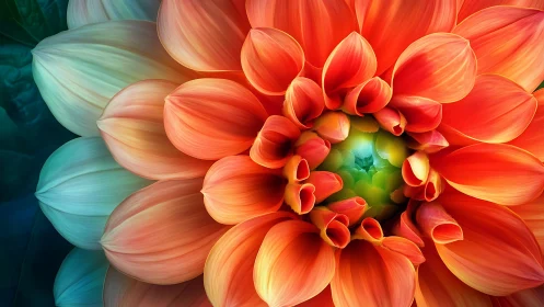 Close-up Dahlia Bloom: Multi-Layered Petals in Coral-Orange Gradient