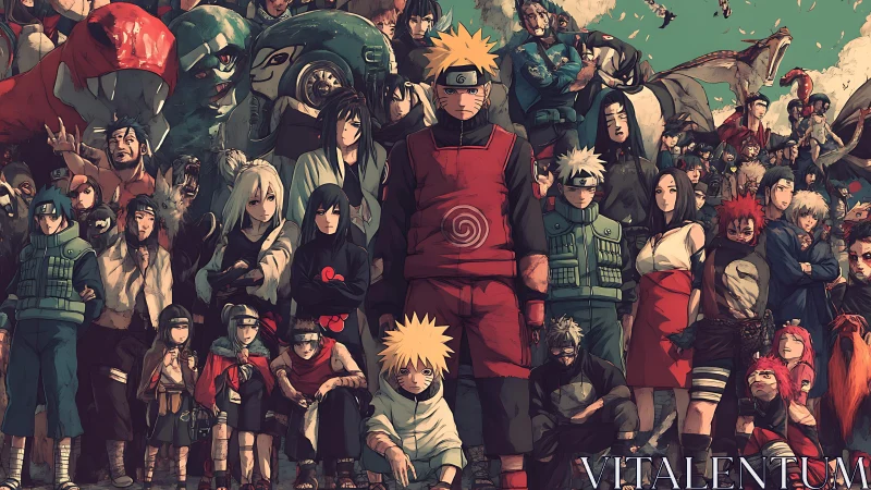 Iconic ninja ensemble stands united in dramatic formation.