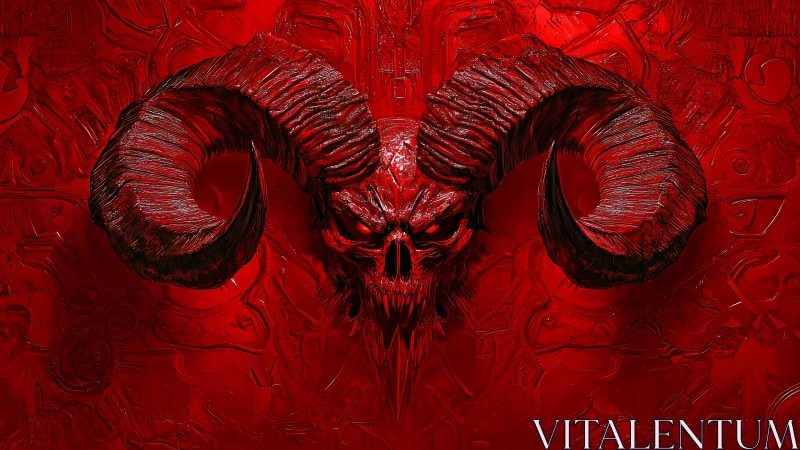 Crimson horned skull erupts from molten demonic textures.
