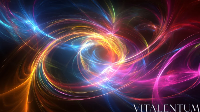 Radiant vortex of neon light trails in cosmic motion.