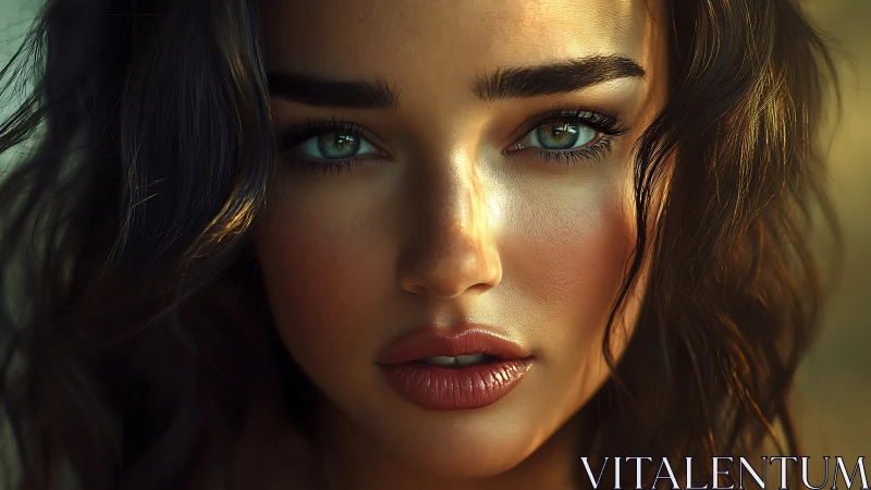 Hyperreal close-up portrait of woman with green eyes.