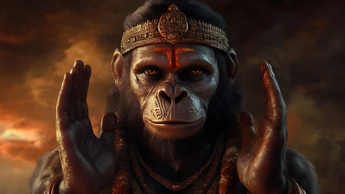 Regal monkey sage greeting viewers with calm, gentle power.