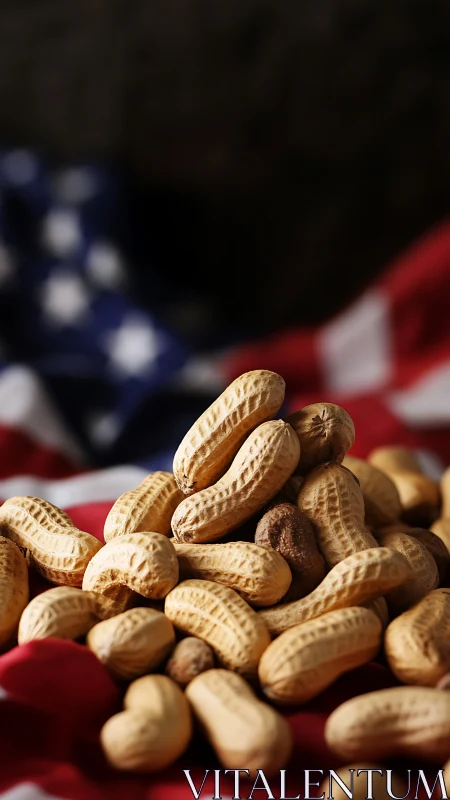 Peanut shells arranged on fabric with flag pattern backdrop.