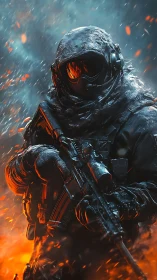 Thermally lit tactical operative in cryogenic ashstorm theater.