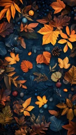 Golden autumn leaves drift gently across deep blue shadows