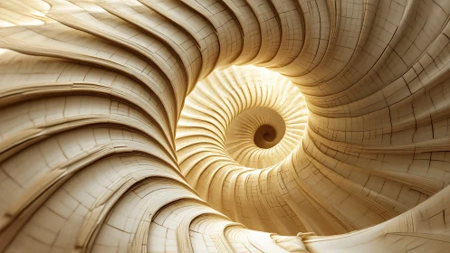 Layered wooden spiral tunnel with abstract curved walls