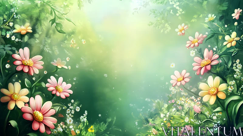 Spring Garden Dreams: Flourishing Flowers and Soft Light.