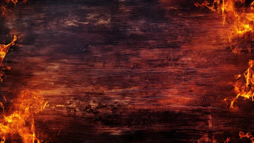 Burning Wood Texture with Flame Border Frame