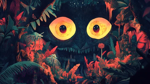 Gentle jungle giant with glowing eyes watching quietly.