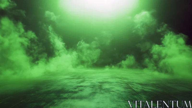 Volumetric green fog over reflective ground under diffused light
