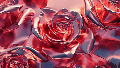 Glossy 3D Rendered Roses in Red and Pink Tones