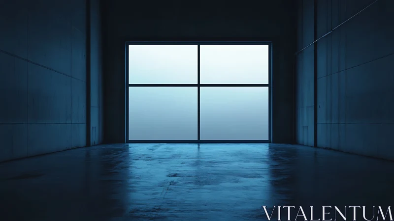 Minimalist empty room with large frosted window at center.