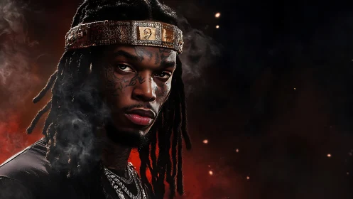 Regal portrait shares a powerful gaze in glowing smoke