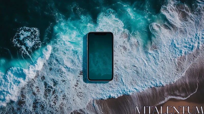 Smartphone composited into aerial shoreline with seamless water mapping