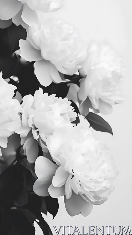 Monochromatic Peony Cluster Displaying Layered Petals in High Contrast.