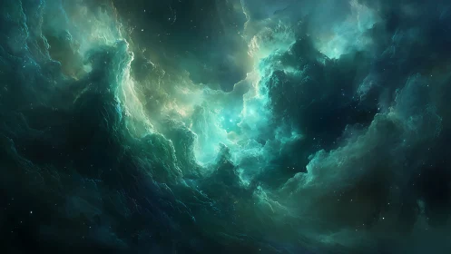 Nebula clouds swirl gently around a glowing cosmic heart