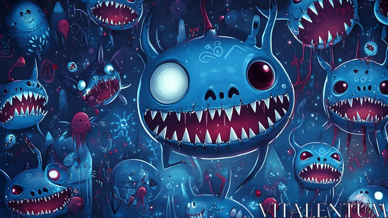 Bioluminescent abyssal gremlins with exaggerated dentition swarm.