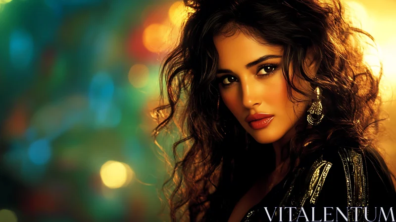 Portrait of woman against defocused multicolored lights