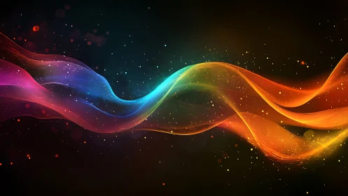 Vibrant neon light waves flow across a deep cosmic backdrop