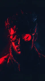 Neon red portrait isolates cool figure in dark negative space