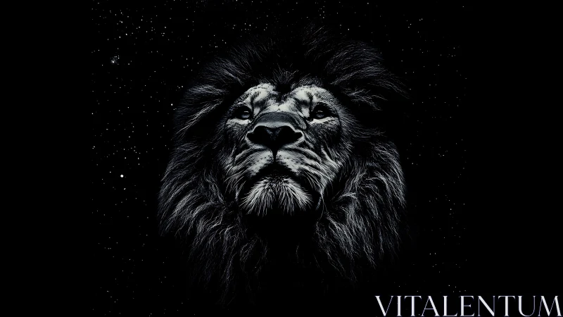 Starlit lion portrait glows softly against a deep night sky
