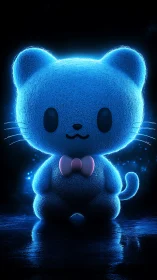 Glowing neon blue cat plush radiates soft futuristic charm