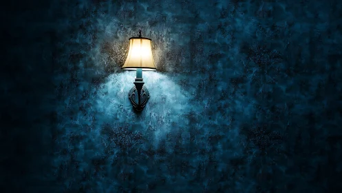 Wall sconce lamp casting warm light on textured wall.