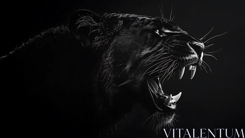 Saber-toothed Predator: High-contrast Black-and-white Felid Portrait.