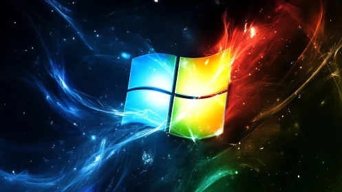 Glowing Windows emblem floats in a vibrant cosmic energy field