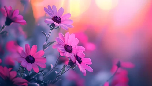 Magenta Daisies in Chromatic Gradient Ambience.