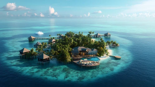 Tropical Island Resort Surrounded by Turquoise Waters