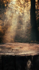Weathered Tree Stump Bathed in Golden Forest Light.