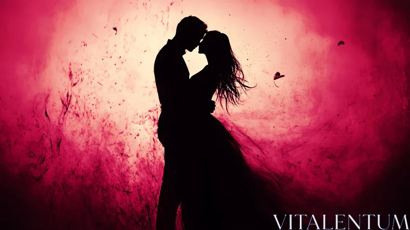 Two Souls Kissing in Passionate Pink Silhouette