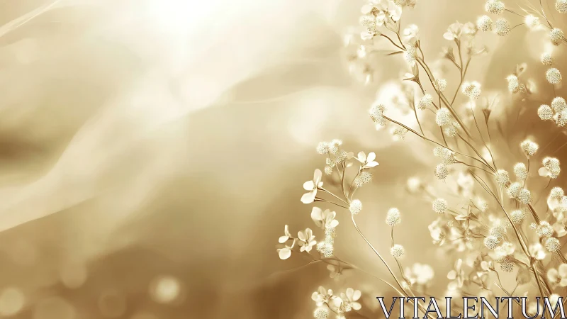Delicate white flowers dance in soft golden light