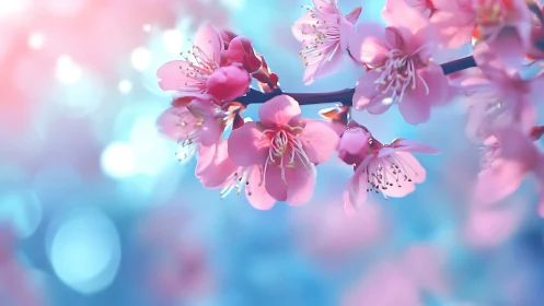 Pink blossoms dance against dreamy azure skies