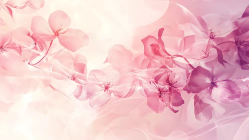 Soft pink blossoms drift gently through glowing spring light