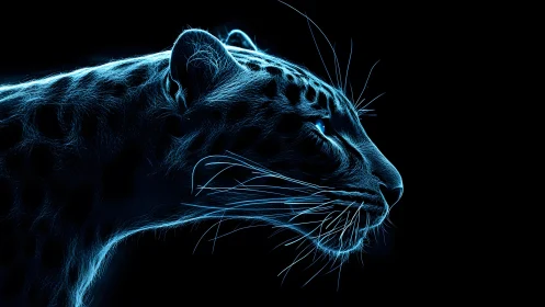 Neon Blue Leopard Profile Art in Futuristic Digital Style.