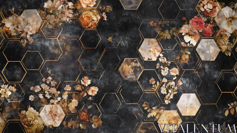 Elegant Floral Hexagons With Vintage Charm.