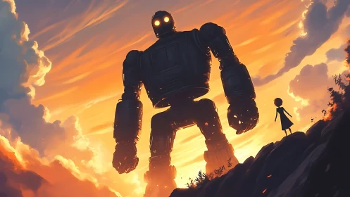 Sunset awakens a gentle giant to meet its tiny silhouette friend