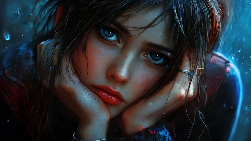 Rainy day reverie with a thoughtful blue eyed dreamer.