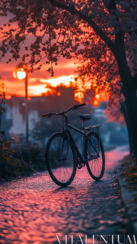 Bicycle at Sunset Under Tree Canopy.