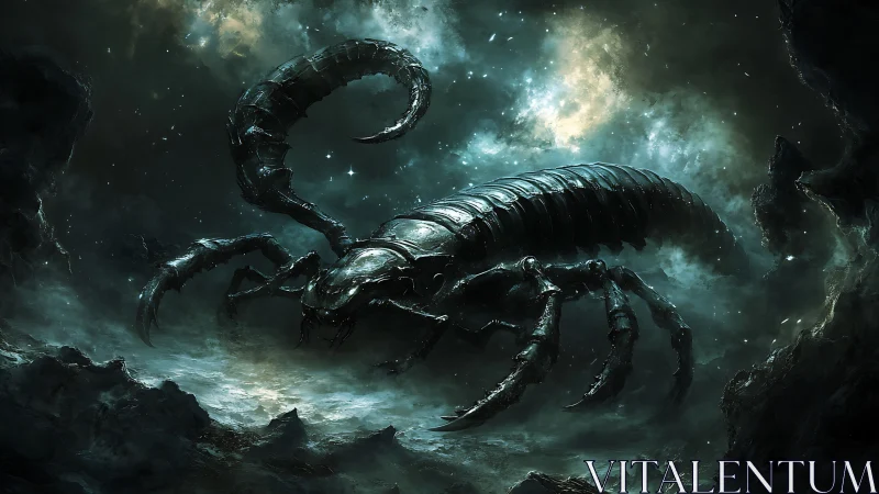 Starlit cosmic scorpion prowls through a storm of nebulae