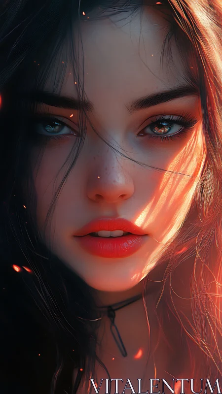 Softly glowing portrait wrapped in firelit evening warmth.