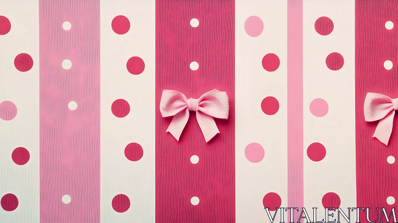 Striped Polka Dot Pattern with Decorative Pink Bows.