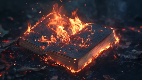 Burning Book Consumed by Flames and Embers.