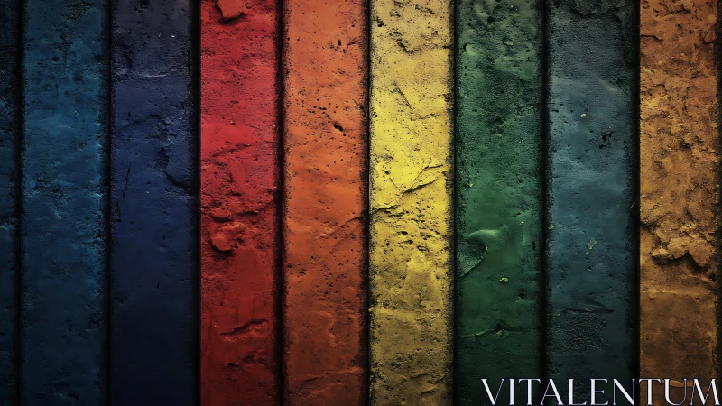 Textured vertical spectrum panels with weathered surface finish.