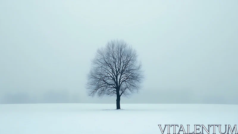 Quiet winter tree stands calm and alone in soft pale snow