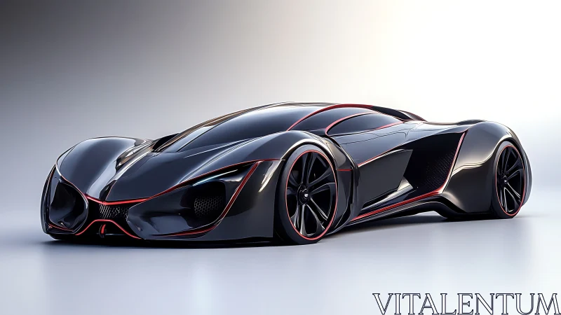 Futuristic black hypercar showcases sleek aerodynamic body