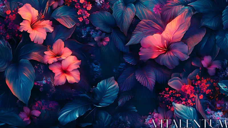 Three-dimensional floral composition with neon color mapping