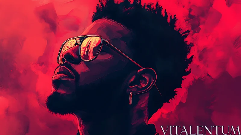 Neon-lit daydream portrait wrapped in bold red glow.